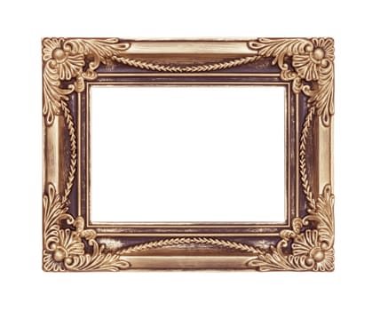 Old Antique gold  frame Isolated Decorative Carved Wood Stand Antique  Frame Isolated On White Background