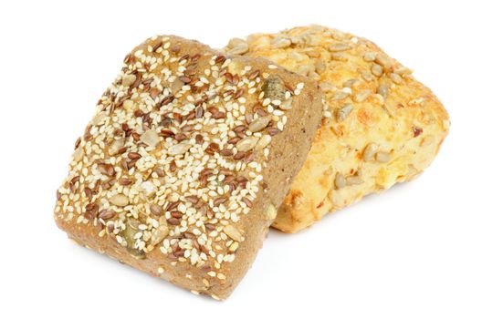 Sesame Seeds and Sunflower Seeds Bread Buns isolated on white background