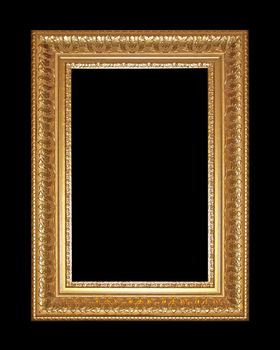 Old Antique gold  frame Isolated Decorative Carved Wood Stand Antique Black  Frame Isolated On black Background