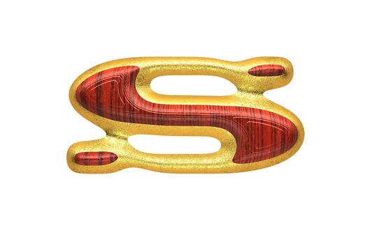 isolated golden figure with red wood