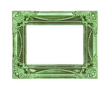 Old Antique green frame Isolated Decorative Carved Wood Stand Antique  Frame Isolated On White Background