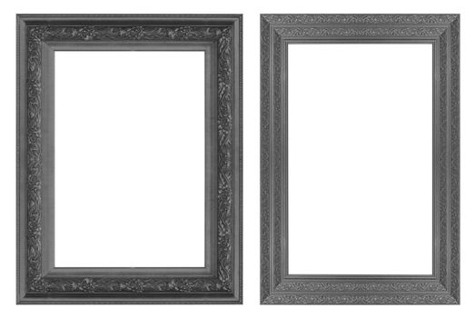 Old antique black picture frame wall, wallpaper, decorative objects isolated white background