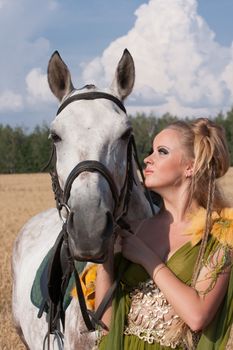 Horse and butiful woman face to face