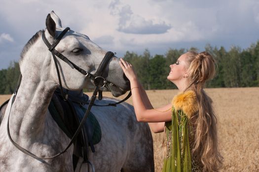 Horse and butiful woman face to face