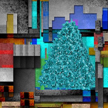 Christmas poinsettia tree modern geometric colorful background