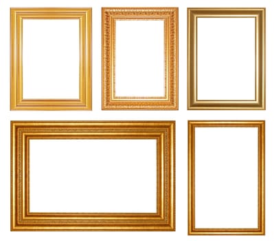 The antique gold frame on the white background