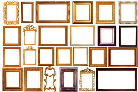 Set of Vintage gold picture frame, isolated with clipping path