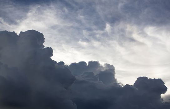 Rainy cloudy sky before the storm rain.