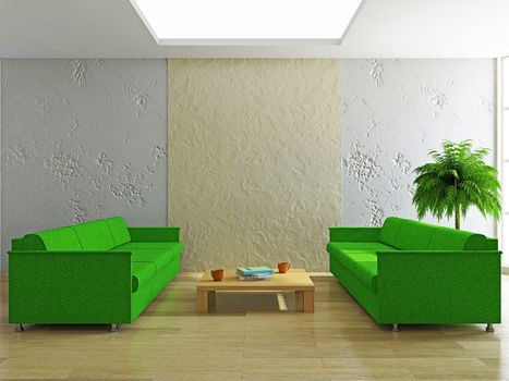 Livingroom with sofas near the stucco wall