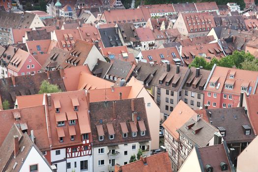 Closeup view of the houses and rooftops of Nuremberg from Kaiserburg Imperial Castle.