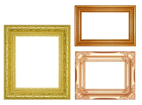 Old Antique  Gold  frame Isolated Decorative Carved Wood Stand Antique  Frame Isolated On White Background