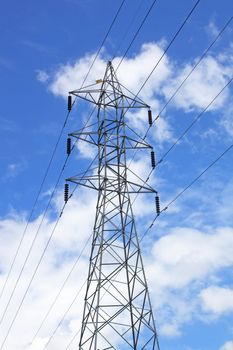 high voltage post.High-voltage tower sky background.