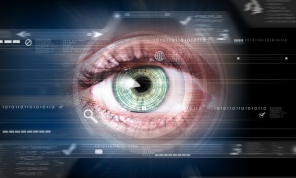 Digital image of woman's eye. Security concept