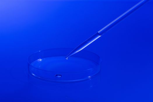 Image of droplet and glass plate. Microbiological laboratory