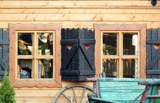 old wooden house windows detail