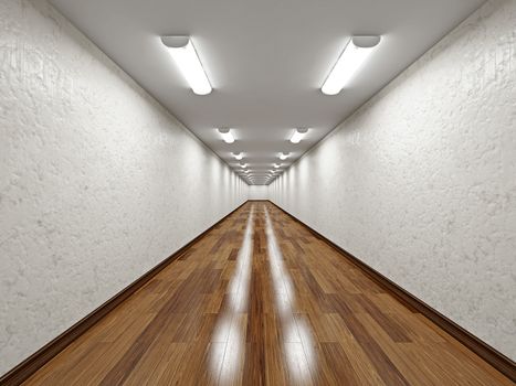 The empty long corridor with concrete wall