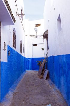 Colorful street of the Kasbah of the Udayas in Rabat, Morocco, Africa