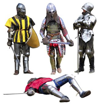 Collection of medieval knights isolated on white