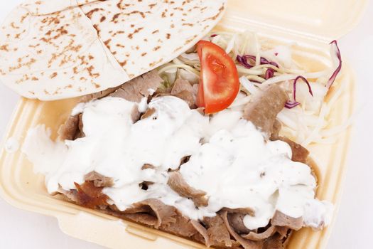 Take away doner kebab isolated on white background