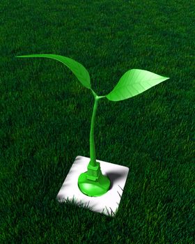 a plug which the cable takes the form of a small plant is inserted into a socket placed in a lawn