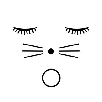 Cat face with a surprised look on white background.