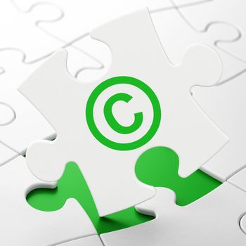 Law concept: Copyright on White puzzle pieces background, 3d render