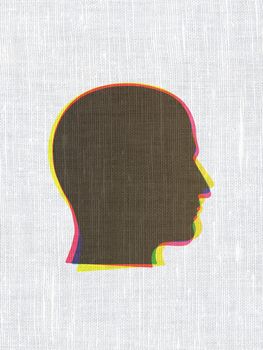 Data concept: CMYK Head on linen fabric texture background, 3d render