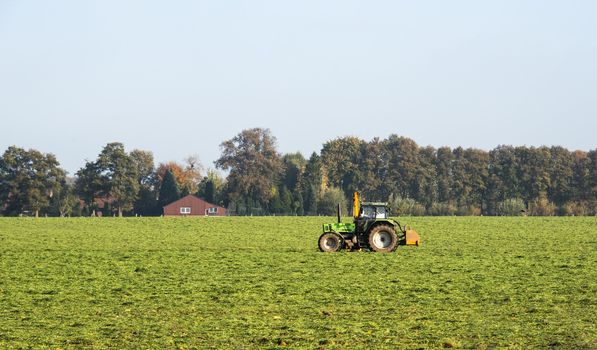 farmer with tractor on the green field