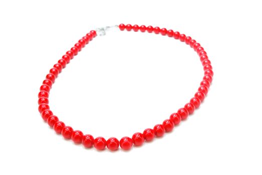 Beautiful Necklace of Red Beads Isolated on White