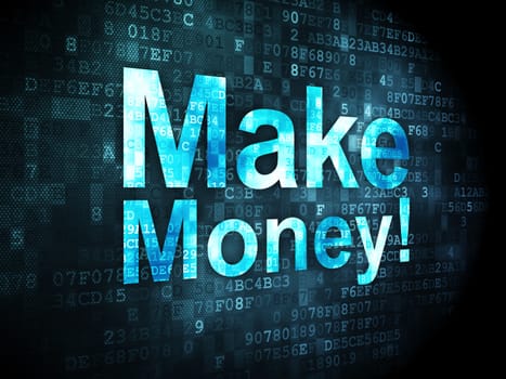 Finance concept: pixelated words Make Money! on digital background, 3d render