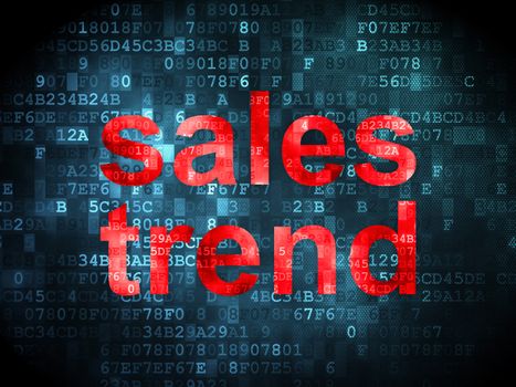 Marketing concept: pixelated words Sales Trend on digital background, 3d render