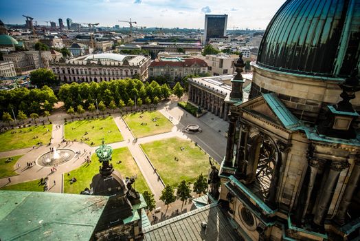 The Lustgarten, "Pleasure Garden", a fountain in front of a Berliner Dom (Berlin Cathedral) a park on Museum Island in central Berlin, Germany