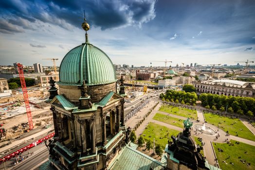 The Lustgarten, "Pleasure Garden", a fountain in front of a Berliner Dom (Berlin Cathedral) a park on Museum Island in central Berlin, Germany