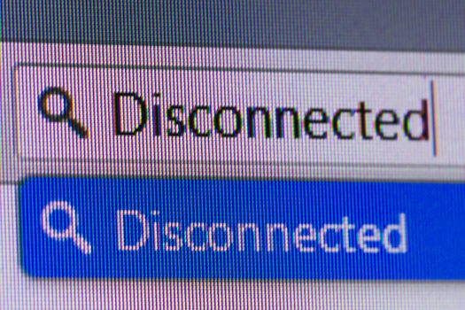 Close up macro of conputer screen internet browser address bar with disconnected text.