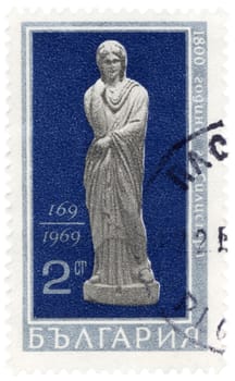 BULGARIA - CIRCA 1969: A stamp printed in Bulgaria shows antique woman statue, found in Silistra, 169 AD, ciirca 1969 