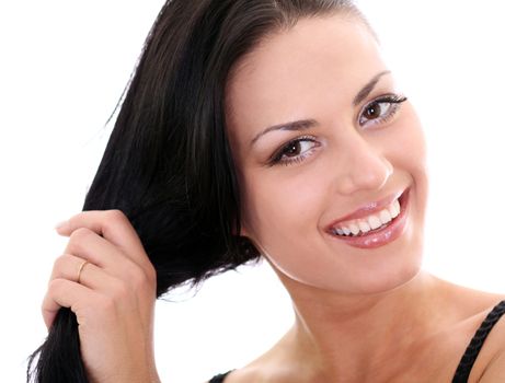 Portrait of beautiful woman on white