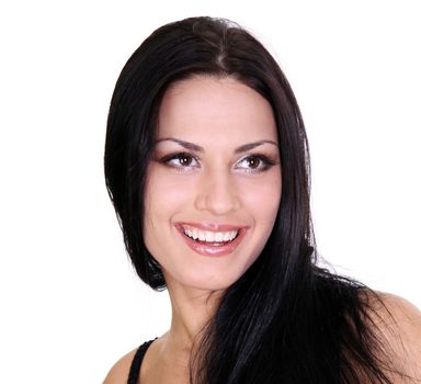 Portrait of beautiful woman on white