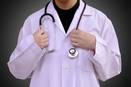 Doctor with a stethoscope isolation background. (Medical Concept)