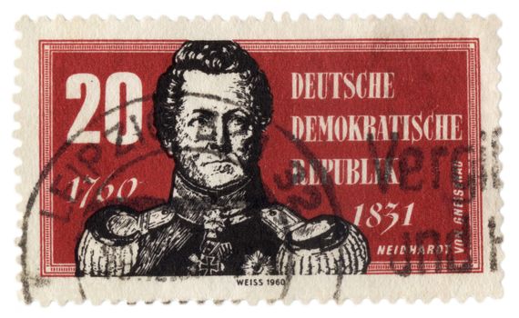 GDR - CIRCA 1960: A stamp printed in GDR (East Germany) shows August Neidhardt von Gneisenau (1760-1831), field marshal of Prussian Army, circa 1960