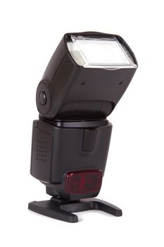 Electronic external flashlight, front view, isolated on white background.