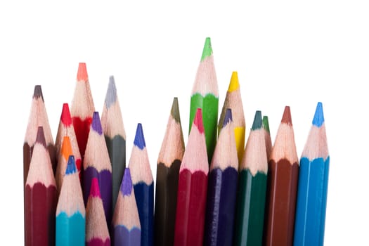 Colorful pencils with copyspace, isolated on white background.