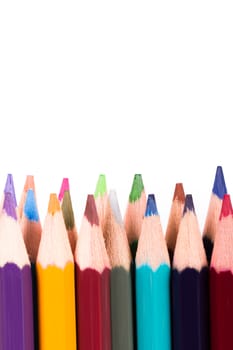 Colorful pencils with copyspace, isolated on white background.