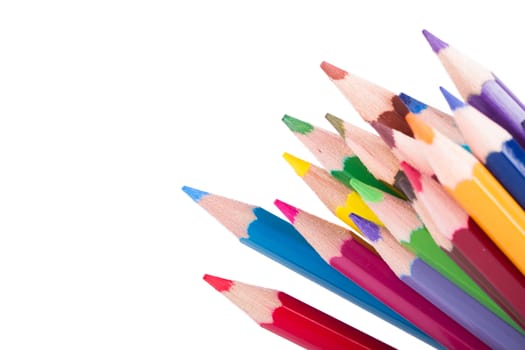 Colorful pencils with copyspace, isolated on white background.