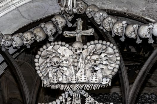 Crown. Human bones at the Kutna Hora ossuary, Czech Republic.