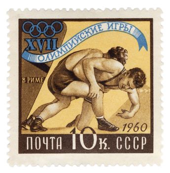 USSR - CIRCA 1960: A post stamp printed in USSR (Russia) shows wrestling, dedicated to the Olympic Games in Rome, series, circa 1960