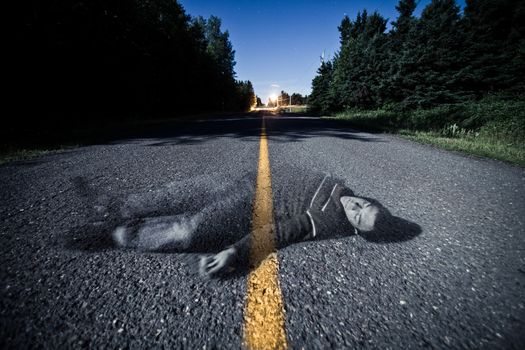 Empty Road With Dead Body's Ghost in the Middle At Night