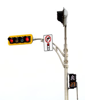 No Right Turn on red Light Intersection Isolated On White Background