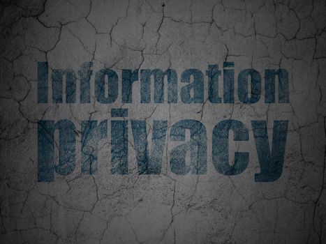 Privacy concept: Blue Information Privacy on grunge textured concrete wall background, 3d render