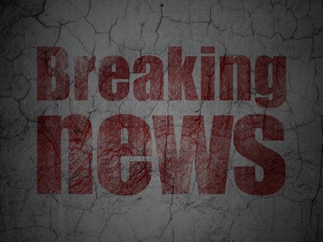 News concept: Red Breaking News on grunge textured concrete wall background, 3d render