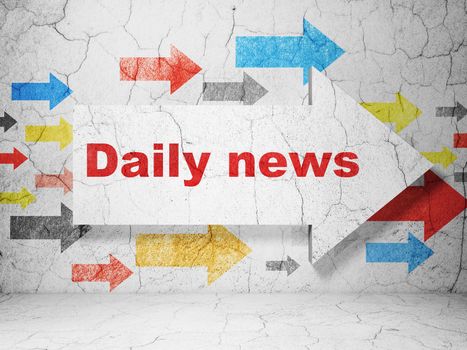 News concept:  arrow whis Daily News on grunge textured concrete wall background, 3d render